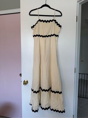 Cream Maxi Dress with Black Trim - Women's Strappy Summer Dress
